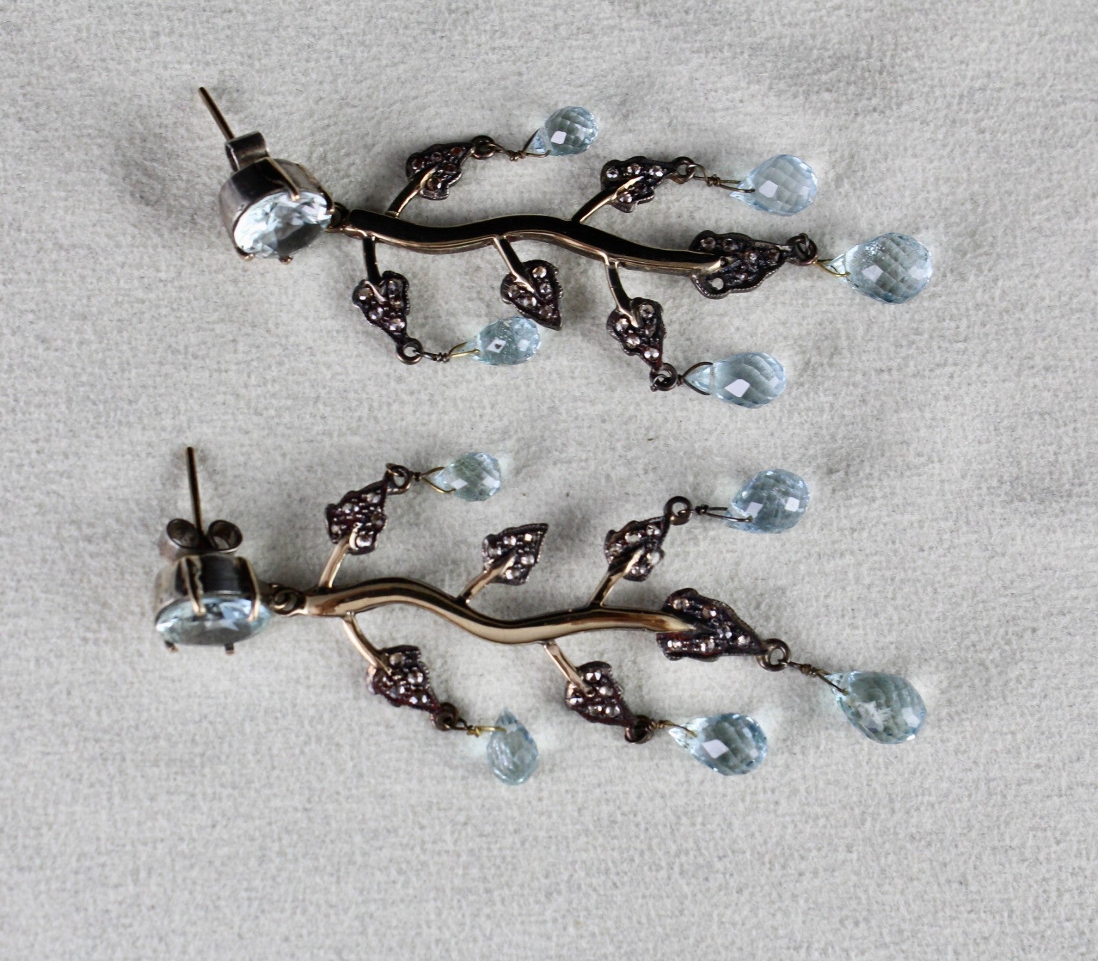 Certified Natural Diamond Blue Aquamarine 71.5ct Sterling Silver Gold Earrings