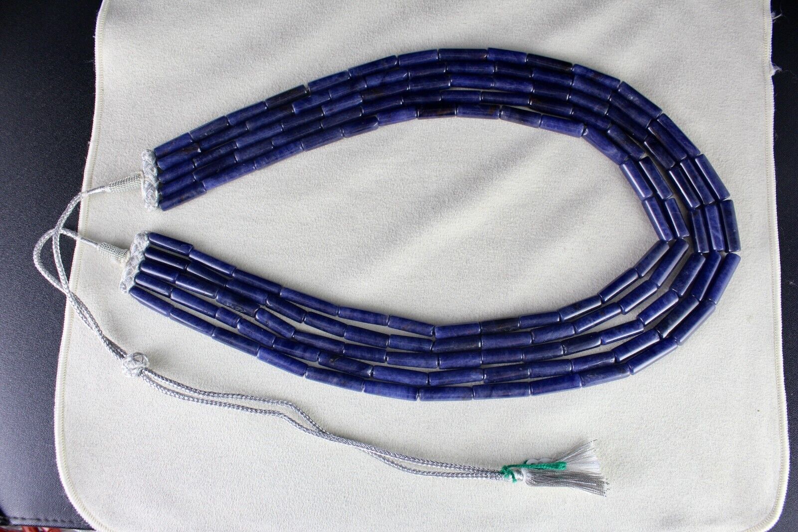 NATURAL BLUE AVENTURINE TUBE GEMSTONE 5 LINE 896 CT SEMI PRECIOUS BEADS NECKLACE