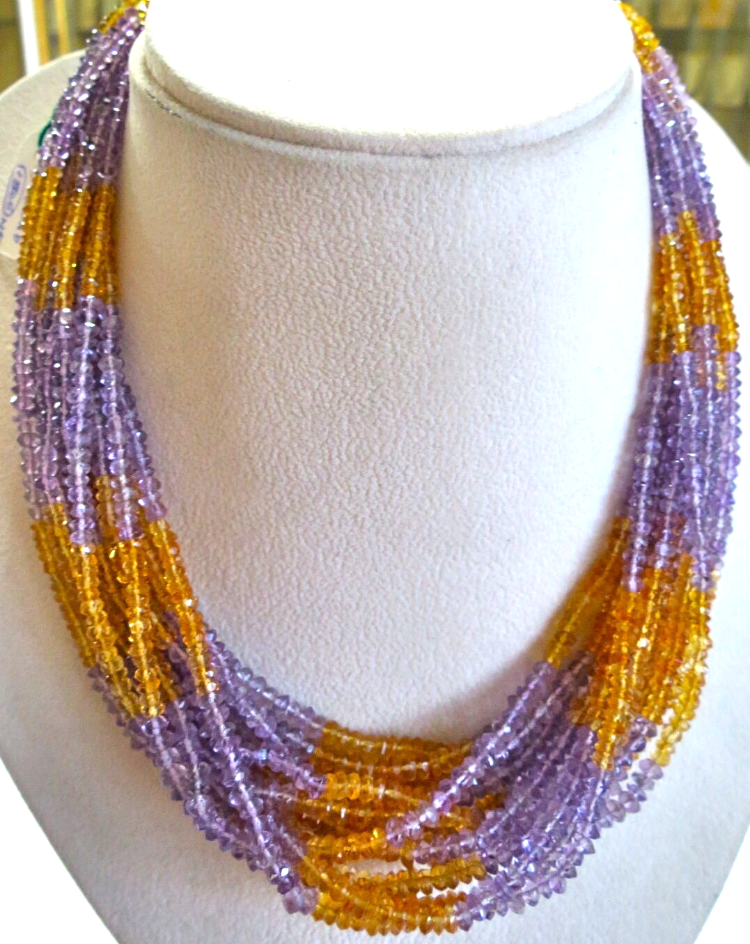 Sterling Silver Natural Citrine Amethyst Faceted Bead Necklace 15l 665ct