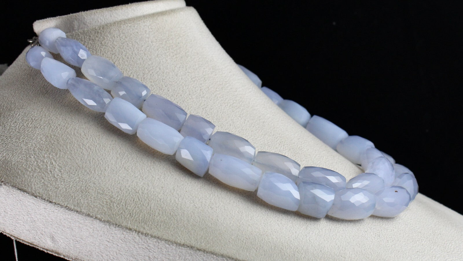 Certified Natural Blue Chalcedony 1290 Ct Faceted Beads Sterling Silver Necklace