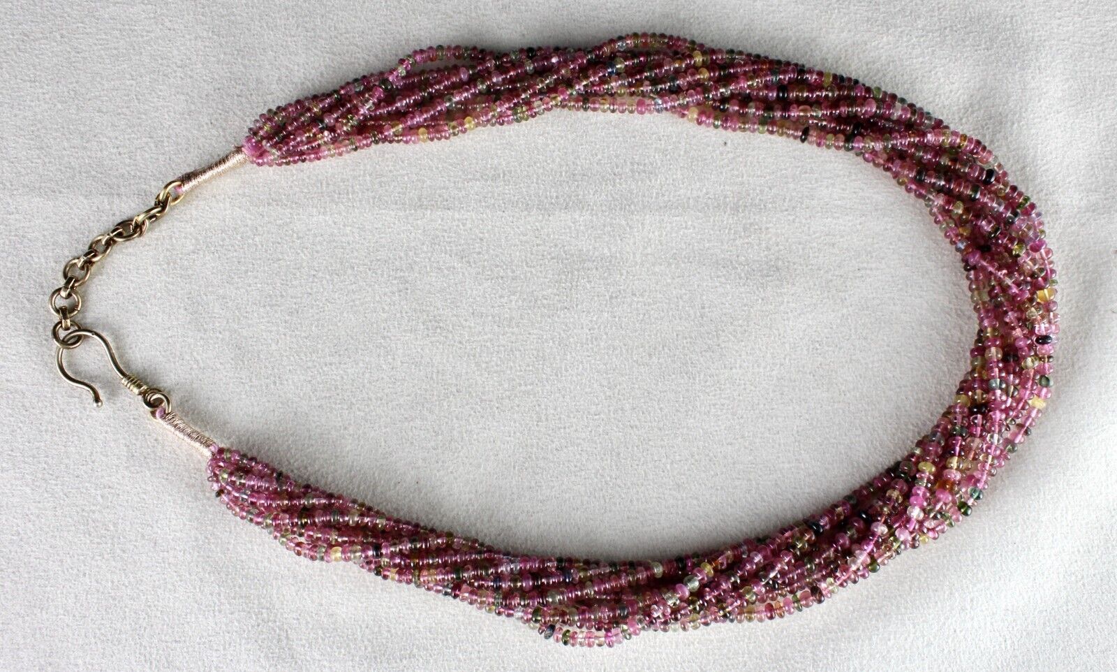NATURAL TOURMALINE BEADED 9 LINE 400 CT MULTI COLOUR GEMSTONE SILVER NECKLACE