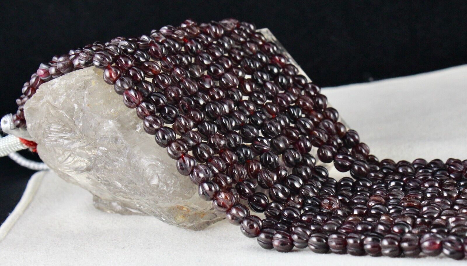 NATURAL GARNET BEADS CARVED MELON 5 LINE 988 CARATS GEMSTONE ANTIQUE NECKLACE