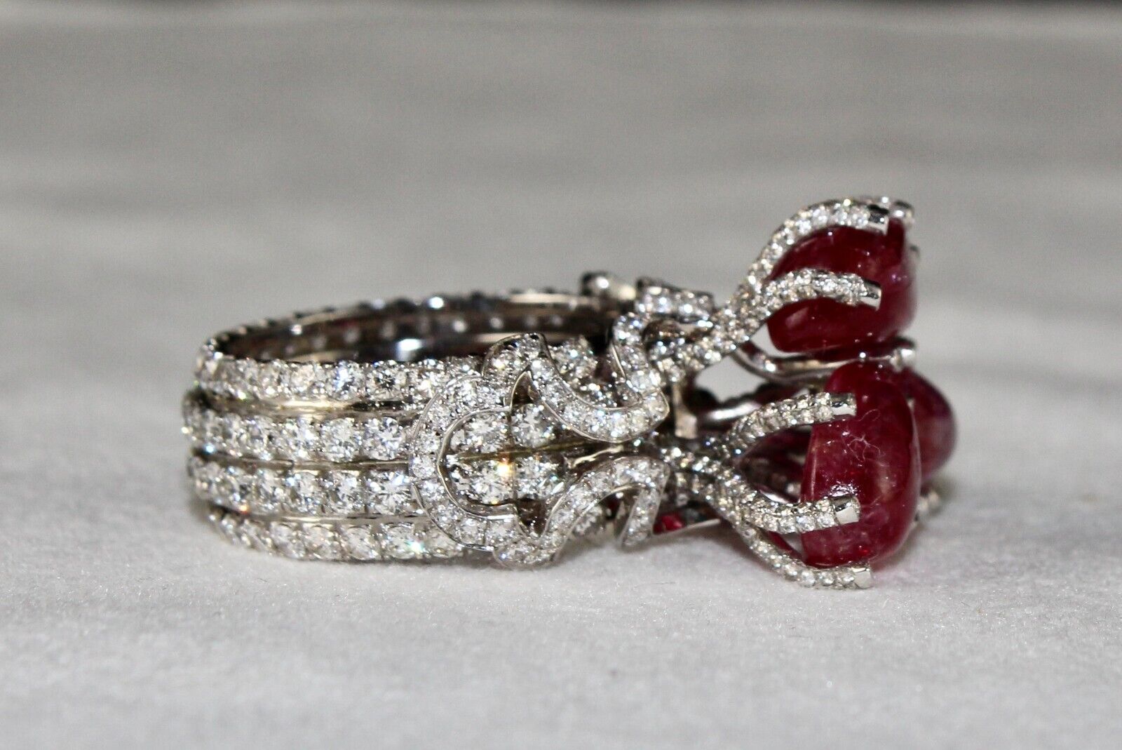 Certified Natural Burmese Ruby Cabochon Diamond 18k Gold Important Cocktail Ring