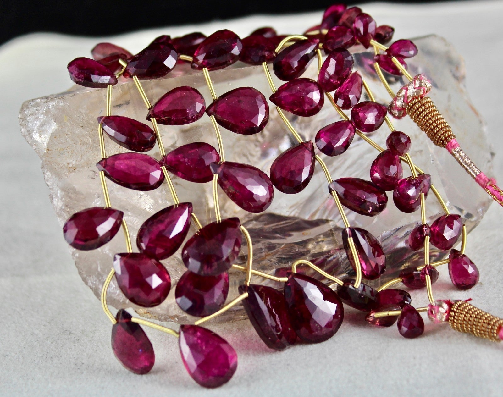 Certified Pink Tourmaline Rubellite 282 Ct Beaded Drop Gemstone Fashion Necklace