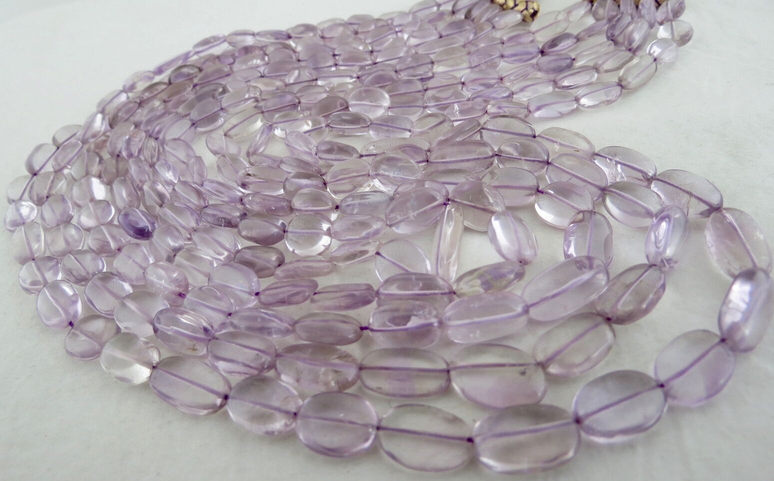 NATURAL PINK AMETHYST BEADS CABOCHON 5 LINE 689 CARATS GEMSTONE NECKLACE