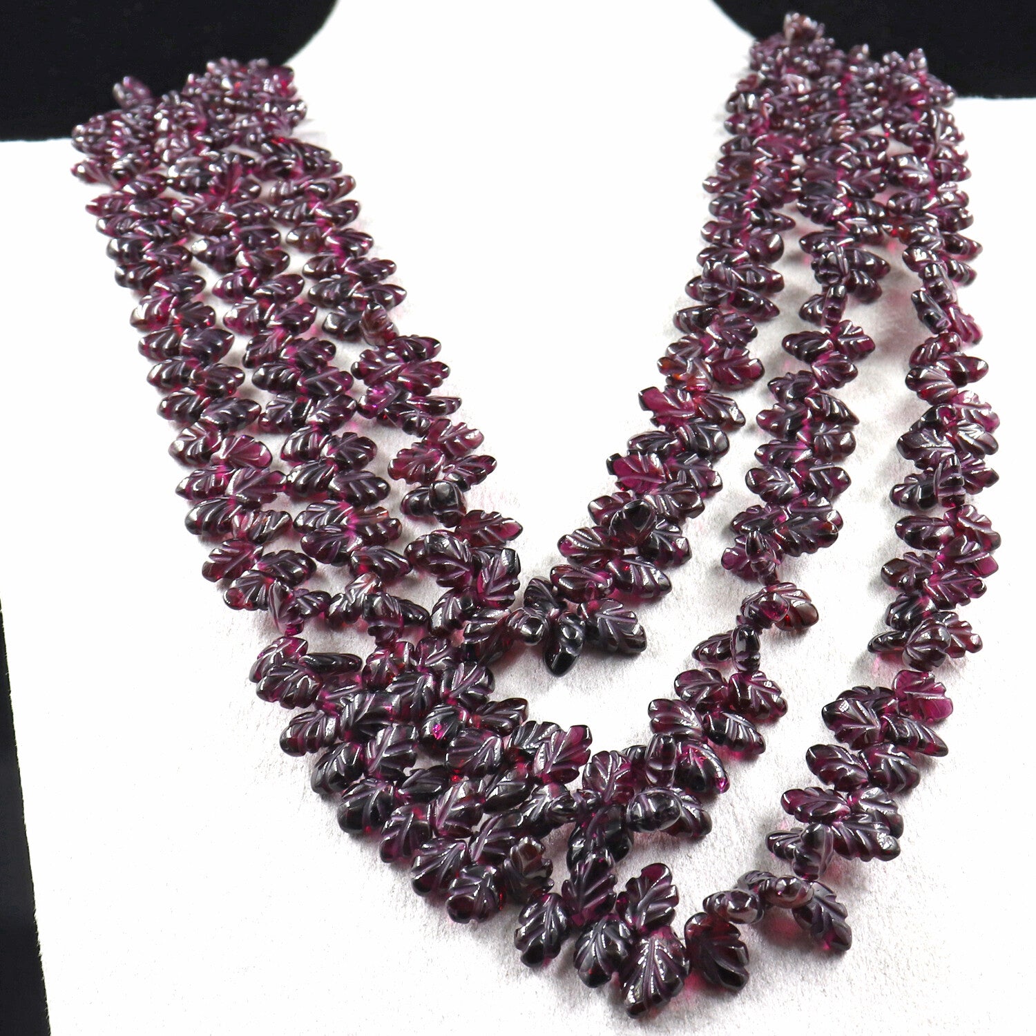 Certified Natural Red Garnet Beads Carved Leaves Necklace 820 Ct For Women