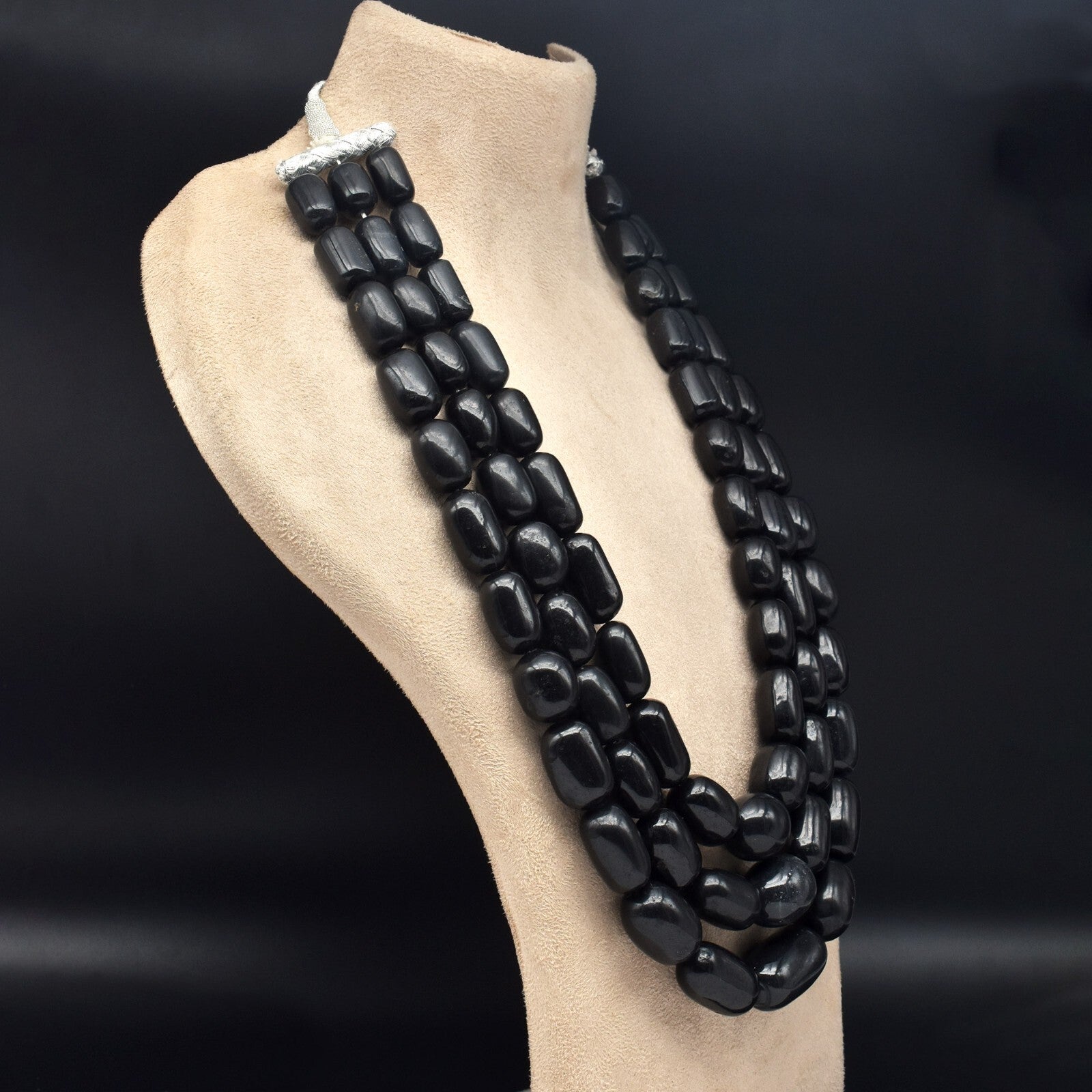 Natural Black Jade Beads Gemstone Fashion Necklace 2107 Ct 30mm Long 3 L