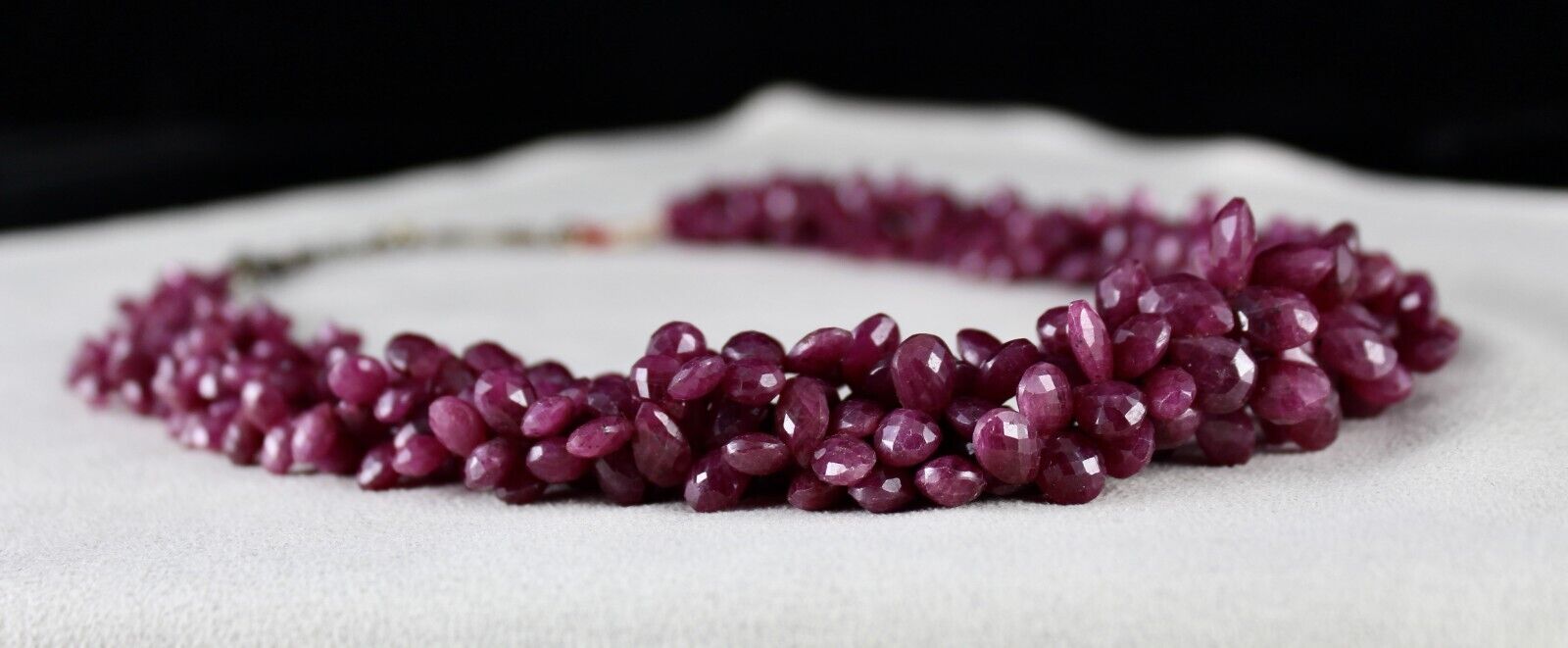 NATURAL CERTIFIED RUBY BEADS TEARDROPS 4 LINE 768 CTS GEMSTONE SILVER NECKLACE