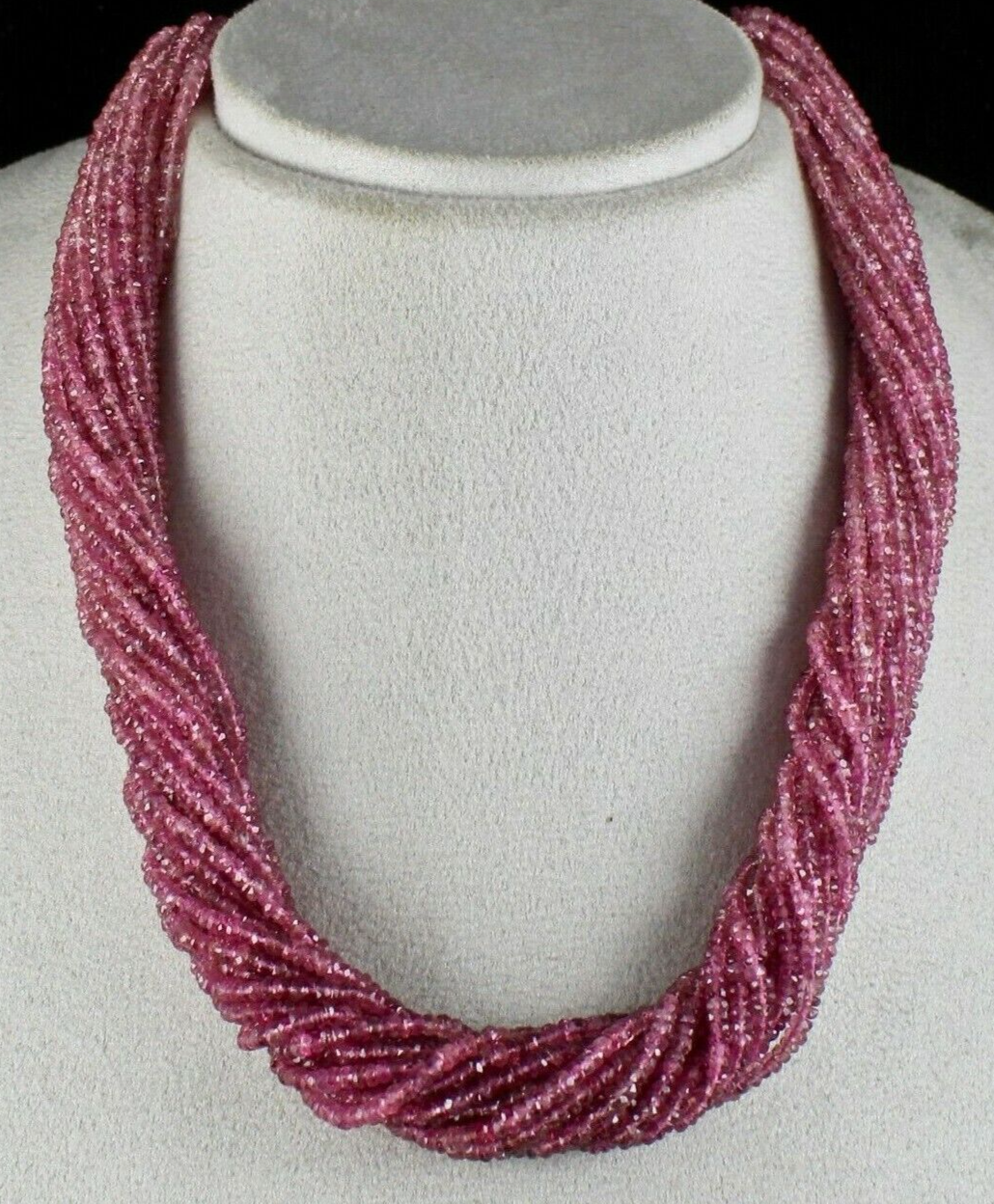 NATURAL PINK TOURMALINE BEADS FACETED 687 CARAT GEMSTONE FASHION SILVER NECKLACE