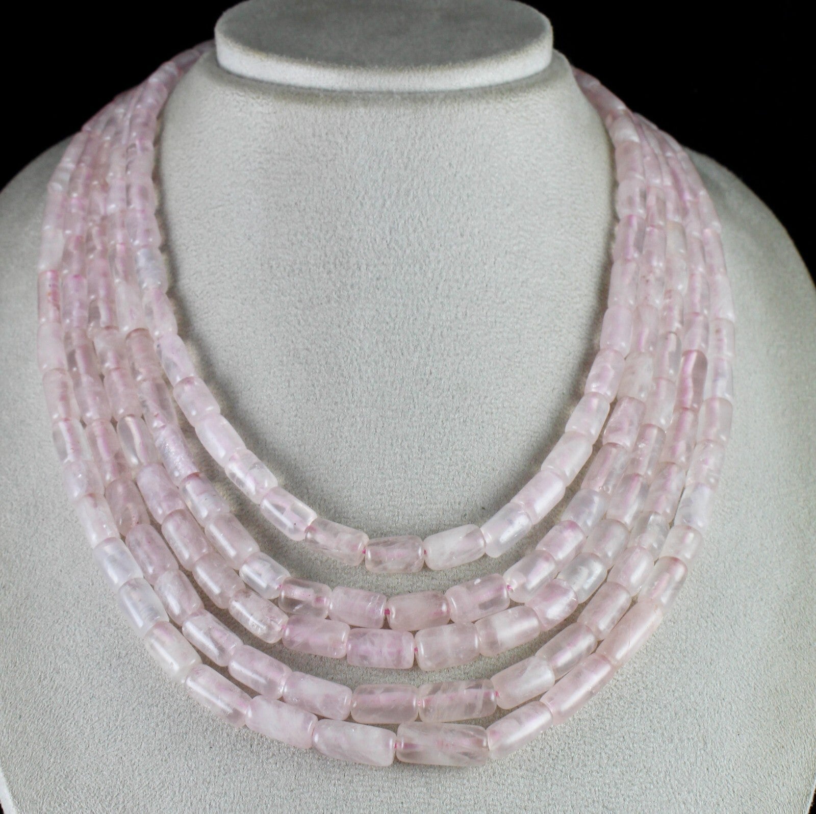 Antique Fashion Necklace Natural Pink Rose Quartz Tube Beads 1173 Ct Gemstone