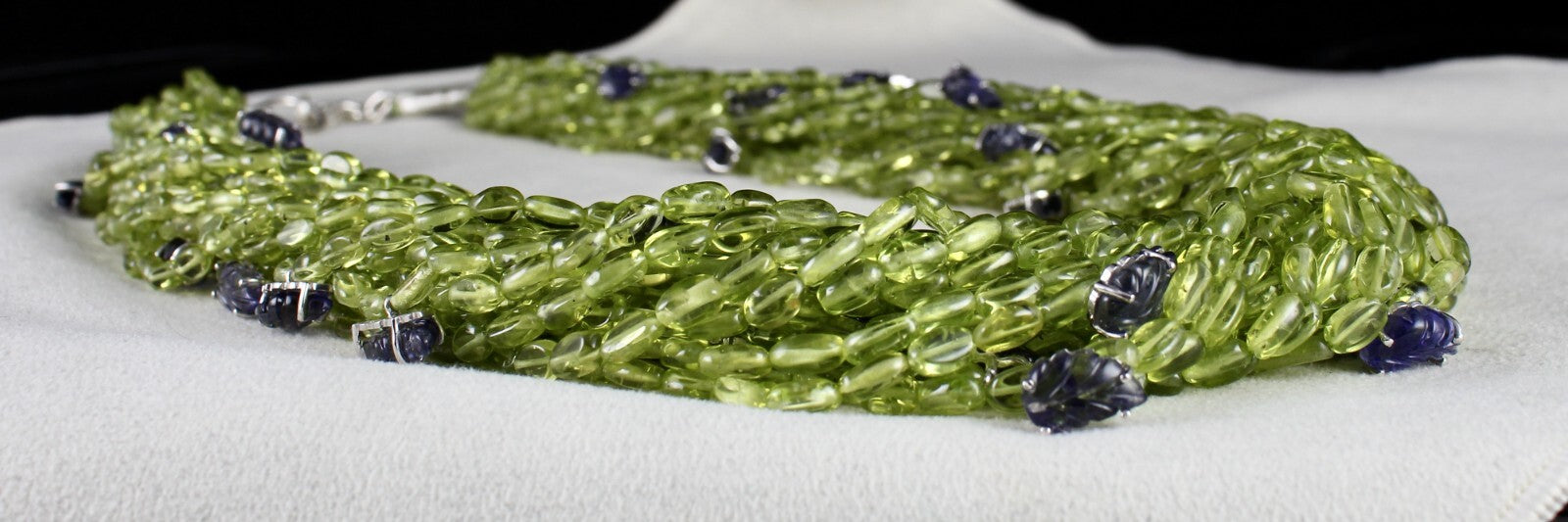 Certified Designer Natural Peridot 972ct Iolite Leaf Sterling Silver Necklace