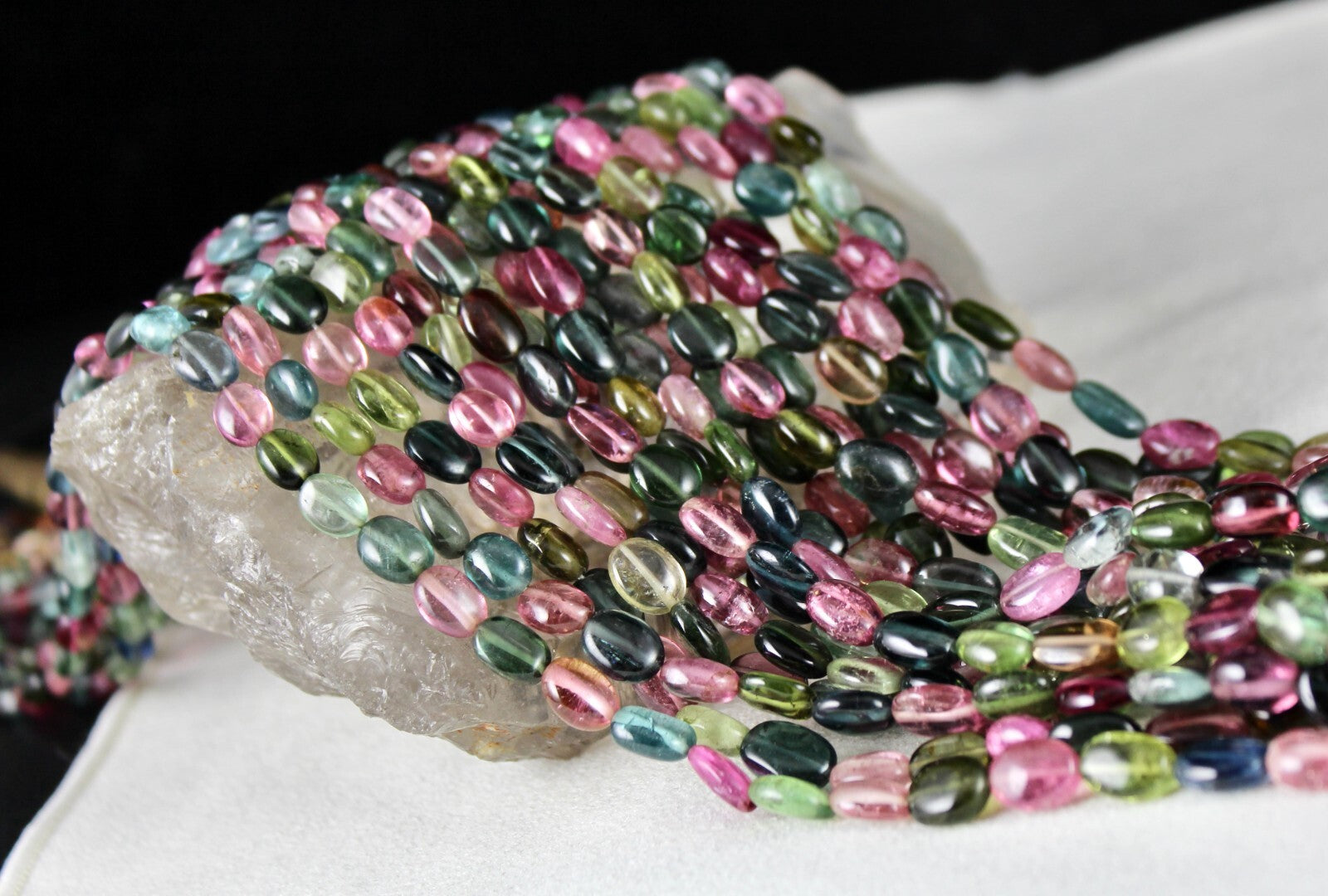 Certified 9l Multi Tourmaline 1217 Ct Beads Cabochon Gemstone Necklace