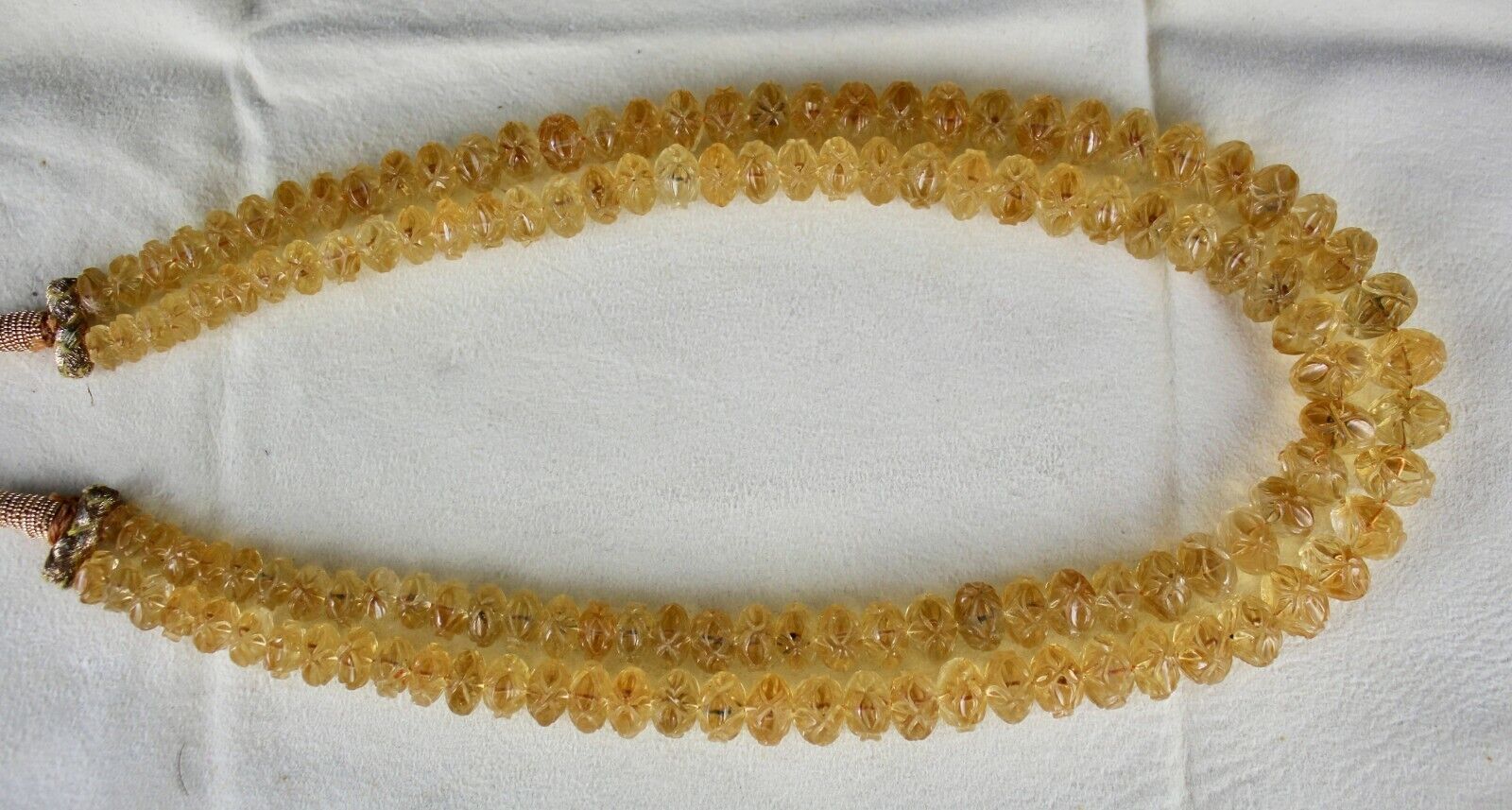 Natural Yellow Citrine Beads Carved Round 2 L 514 Ct Gemstone Vintage Necklace