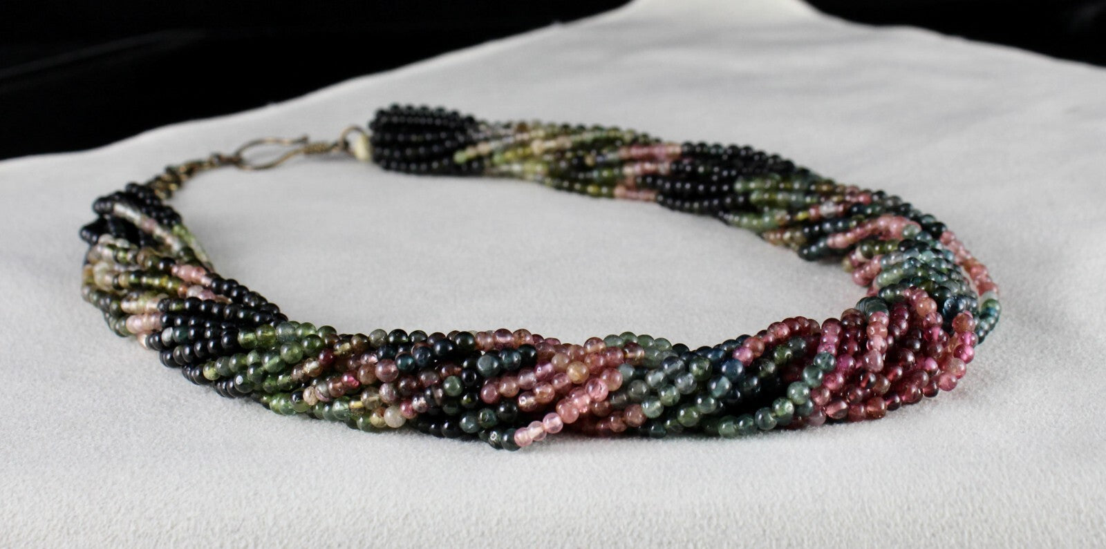 Natural Multi Tourmaline 575 Ct Beads Necklace Sterling Silver For Women