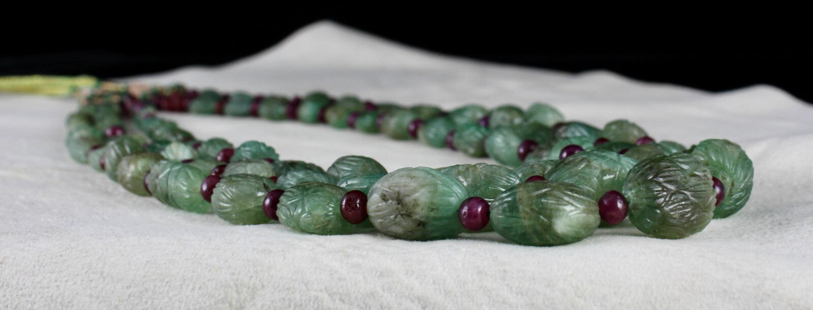 Certified Antique Natural Emerald Ruby 632 Cts Beaded Carved Drill Necklace