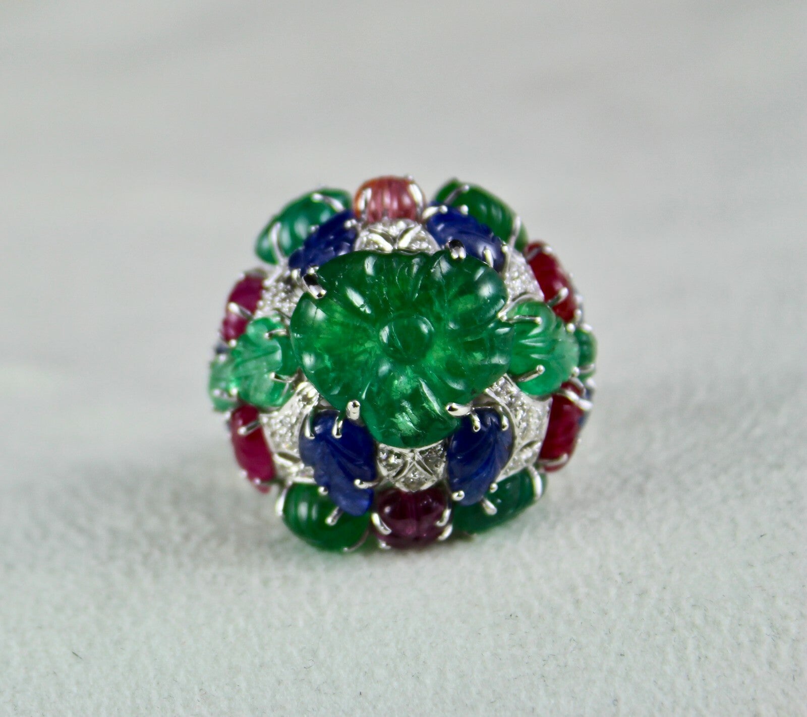 Certified Emerald Spinel Ruby 10ct Natural Diamond 18k Gold Tutti Frutti Ring