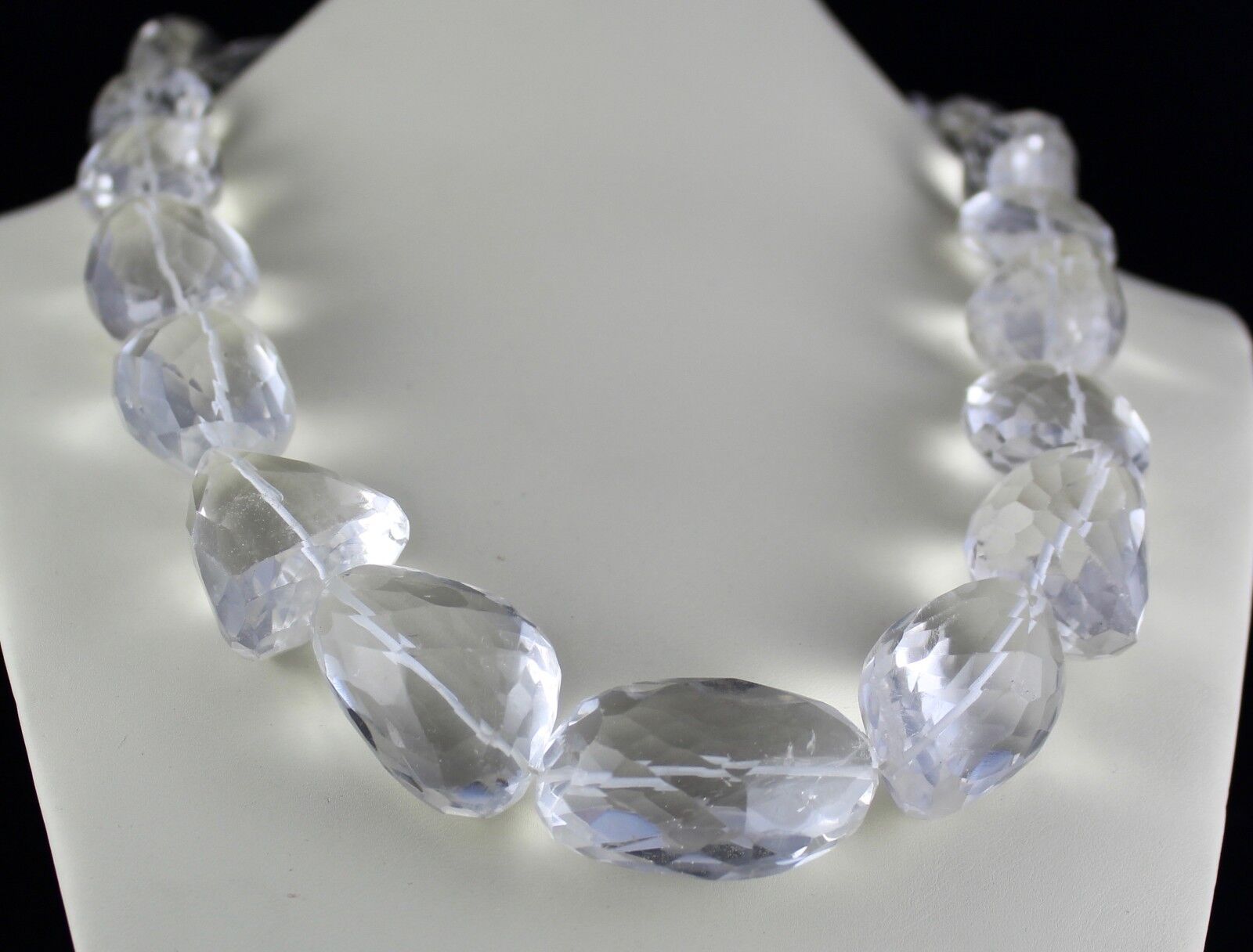 BIG NATURAL ROCK CRYSTAL QUARTZ BEADS FACETED TUMBLE 2171 CTS GEMSTONE NECKLACE