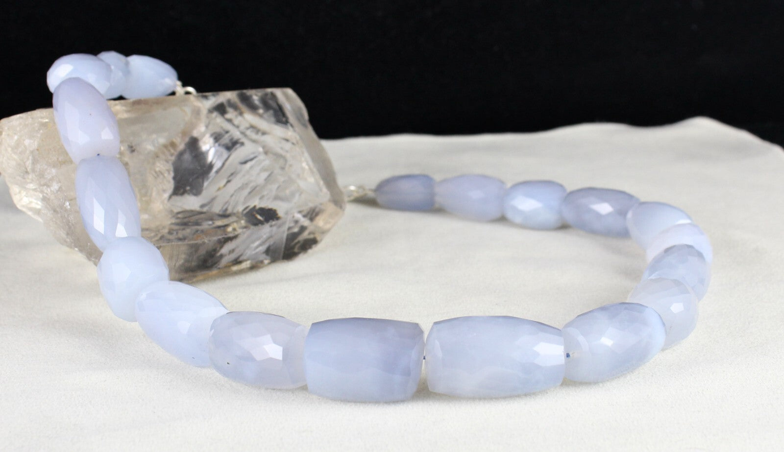 Certified Natural Blue Chalcedony 1065 Ct Faceted Beads Sterling Silver Necklace