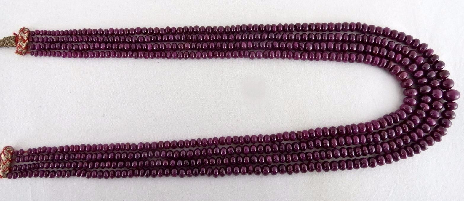 NATURAL NOHEAT RUBY BEADS ROUND 4 LINE 633 CARATS GEMSTONE LADIES NECKLACE