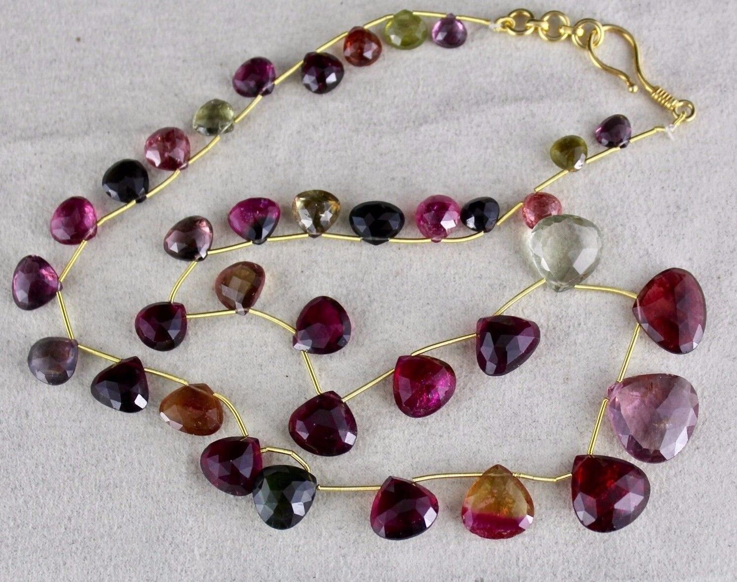 MULTI WATER MELON TOURMALINE HEART TEAR DROPS 189 CTS GEMSTONE BEADS NECKLACE