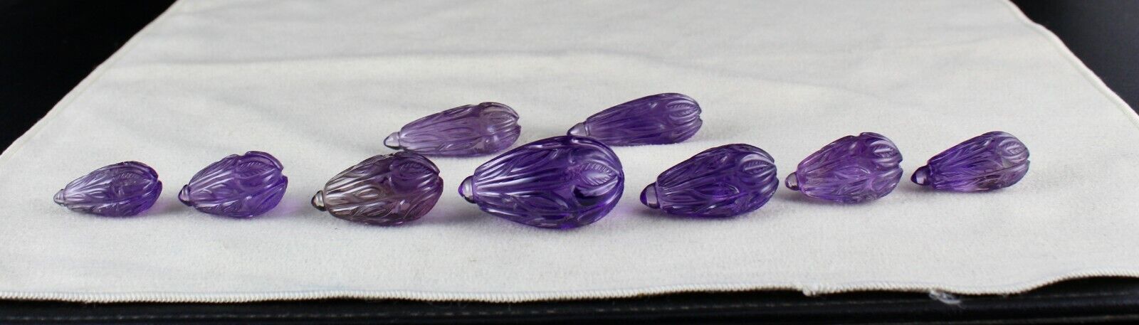 NATURAL AMETHYST CARVED DROPS 9 PCS 408 CTS LOOSE GEMSTONE EARRING NECKLACE SET
