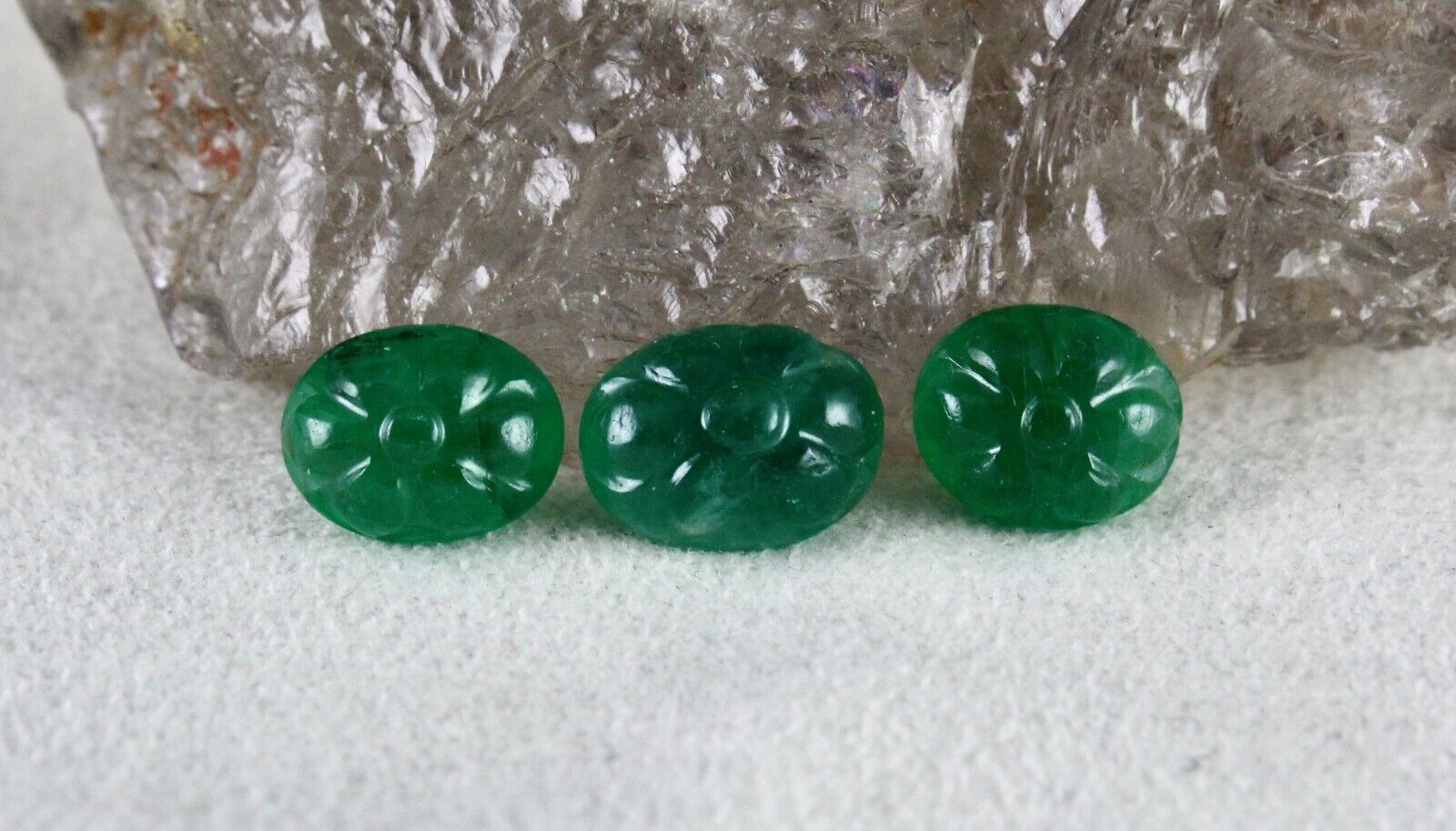 NATURAL ZAMBIA EMERALD CARVED CABOCHON 3 PC 11.72 CT GEMSTONE FOR RING EARRING