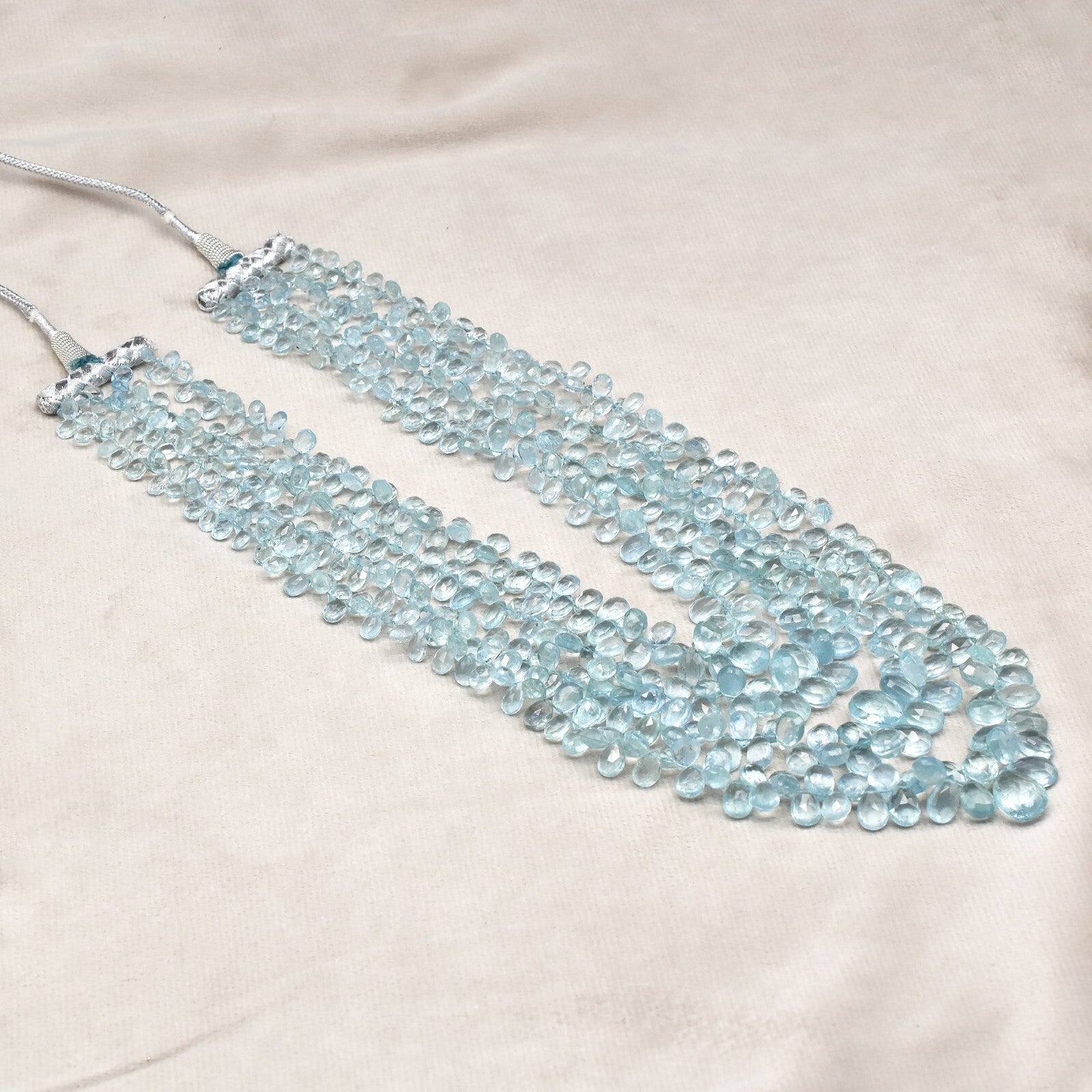 Certified Natural Aquamarine Drops Faceted 647 Ct Blue Gemstone Necklace