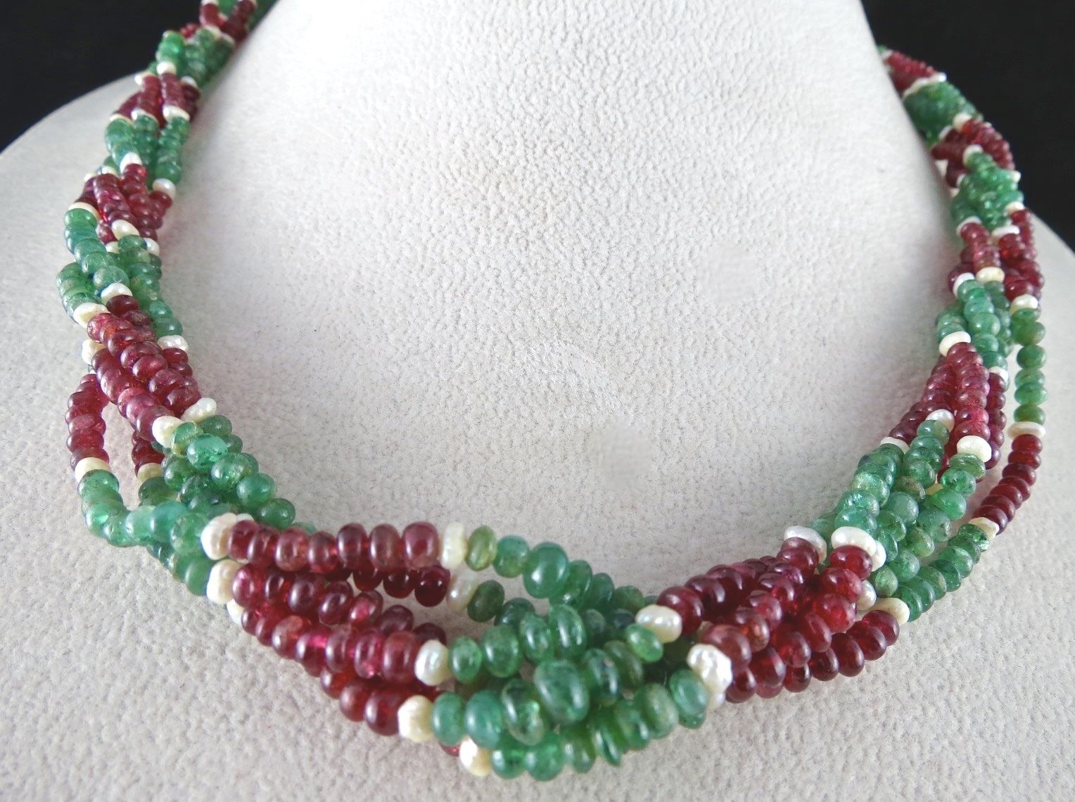 NATURAL EMERALD RED SPINEL PEARL BEADS ROUND 308 CARATS GEMSTONE LADIES NECKLACE