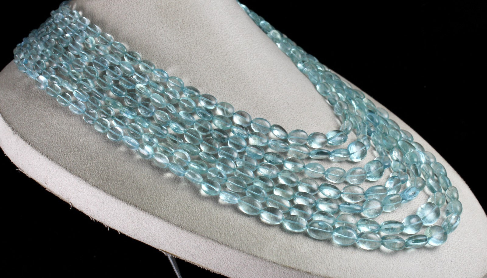 Certified Natural Blue Aquamarine Beads 1405 Ct Cabochon Necklace 7 L Important