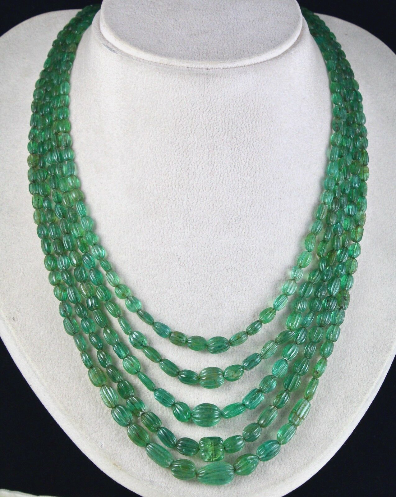 Certified Antique 356 Ct Natural Emerald Beads Carved Gemstone Necklace