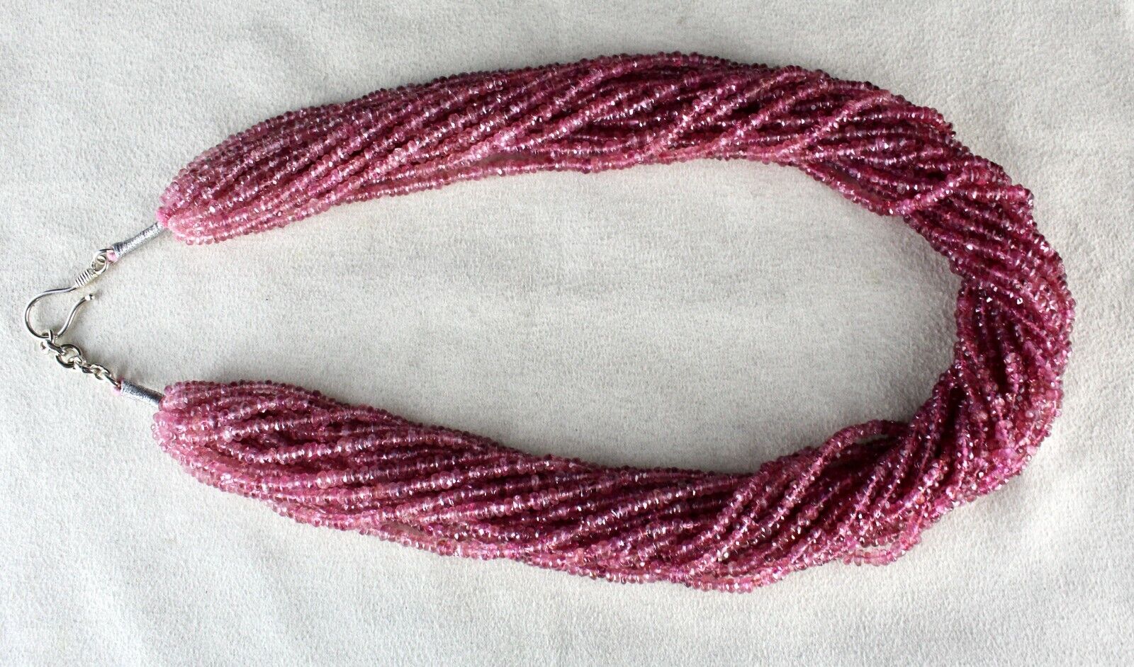 Natural Pink Tourmaline Beaded Necklace 917 Carats Faceted Gemstone Silver Clasp