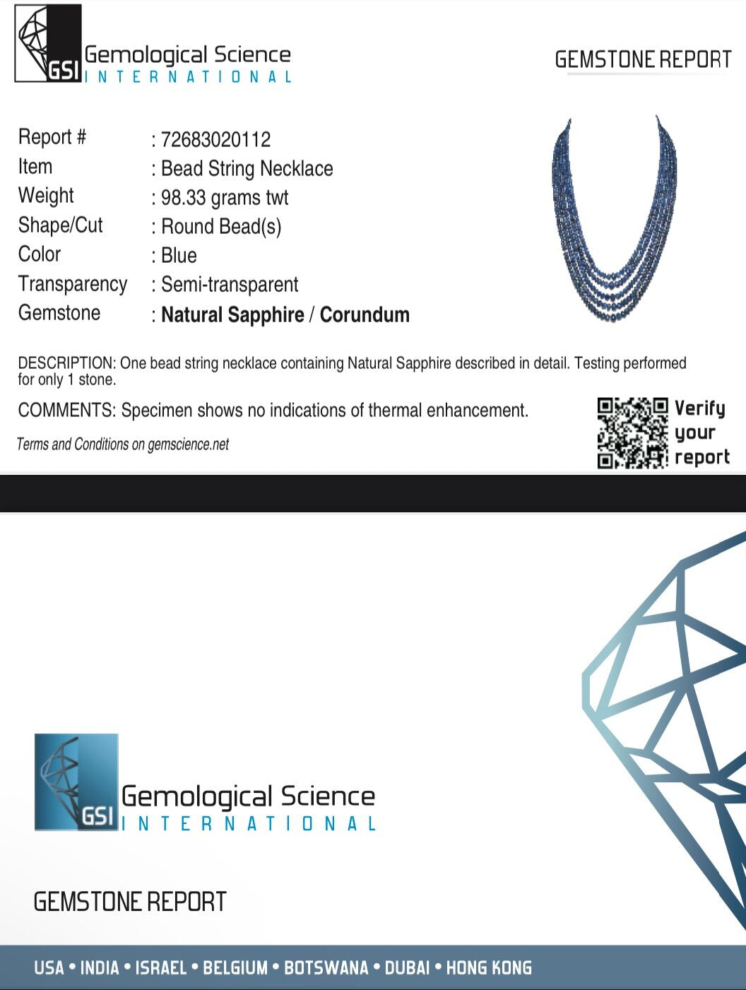 Certified Natural Blue Sapphire 460 Ct Round Beads Sterling Silver Necklace