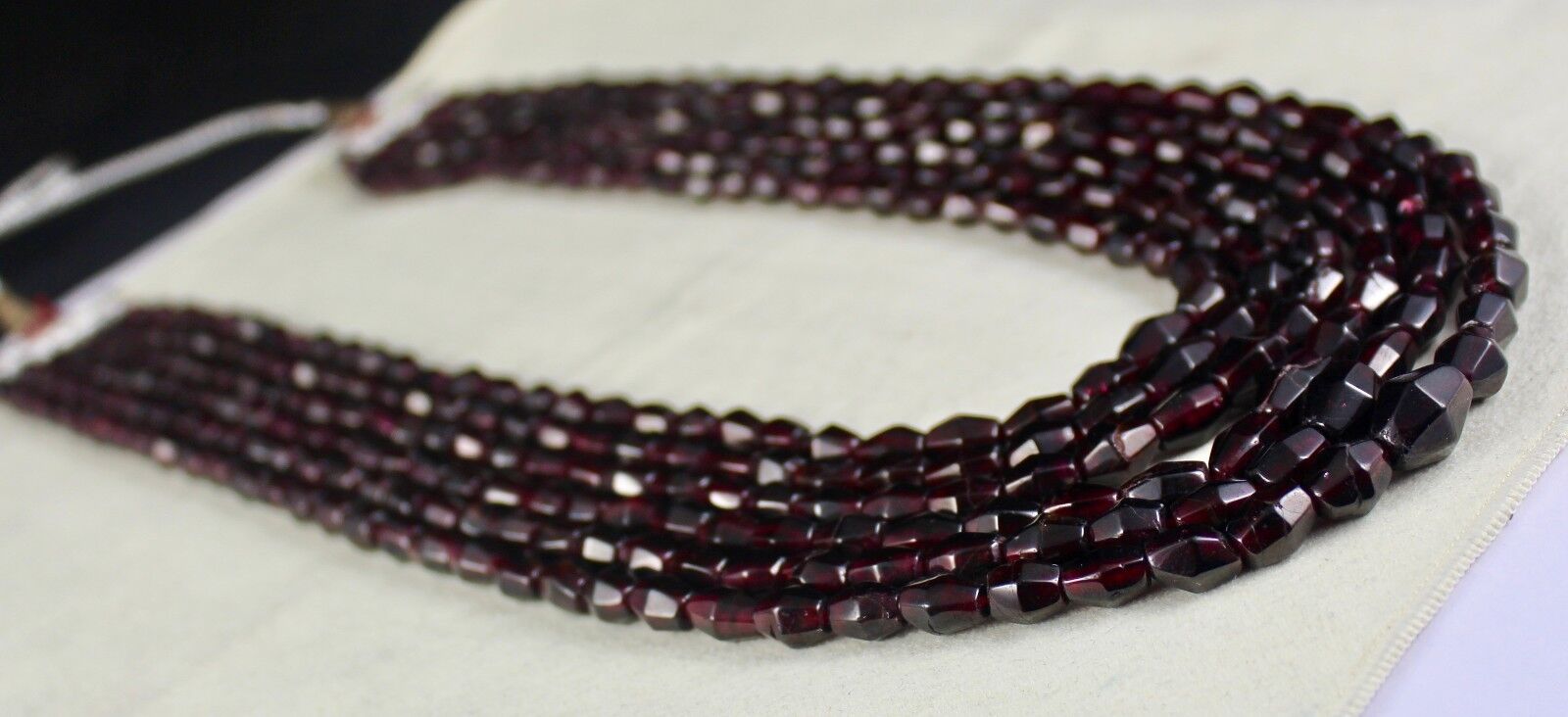 NATURAL GARNET BEADS FANCY 6 LINE 1412 CARATS GEMSTONE LADIES FASHION NECKLACE