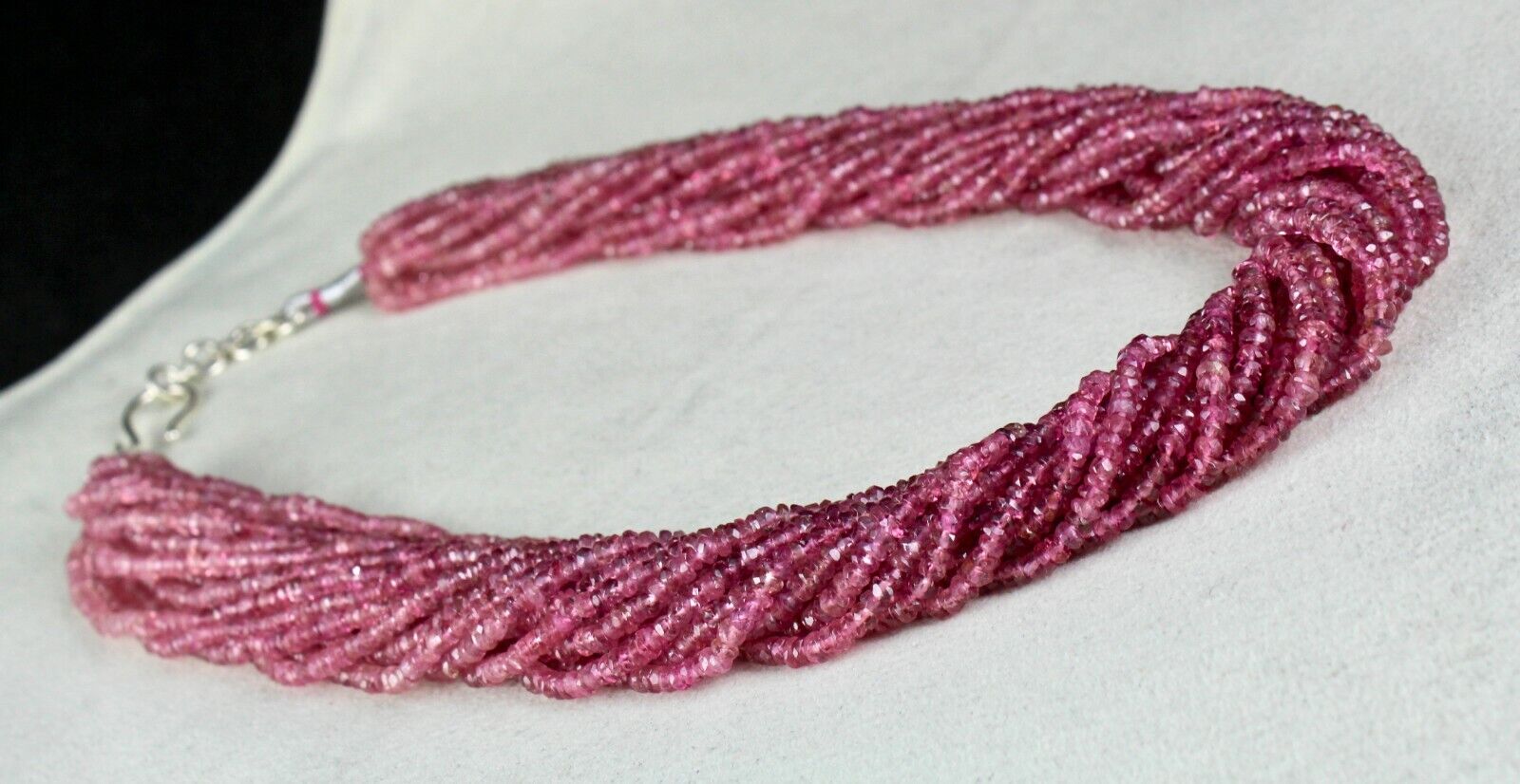 NATURAL PINK TOURMALINE BEADS FACETED 687 CARAT GEMSTONE FASHION SILVER NECKLACE