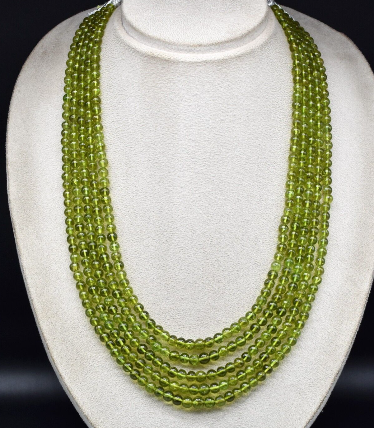 Natural Peridot Beads Round 5 L 800 Ct Green Gemstone Beaded Cocktail Necklace