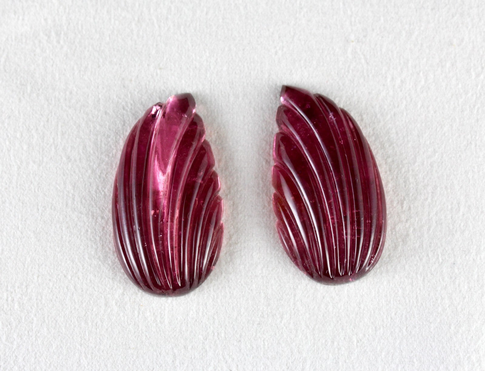 Certified Natural Rubellite Tourmaline 77.24ct Pear Leaf Engraved Earrings