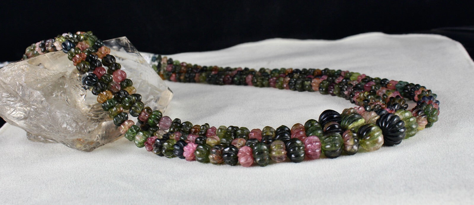 Certified Estate Natural Multi Tourmaline 920ct Melon Carved Gemstone Necklace
