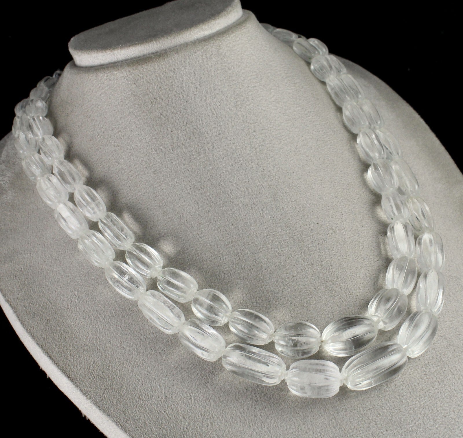 Natural White Rock Crystal Quartz Necklace Carved Oval 2 L 994 Ct Gemstone