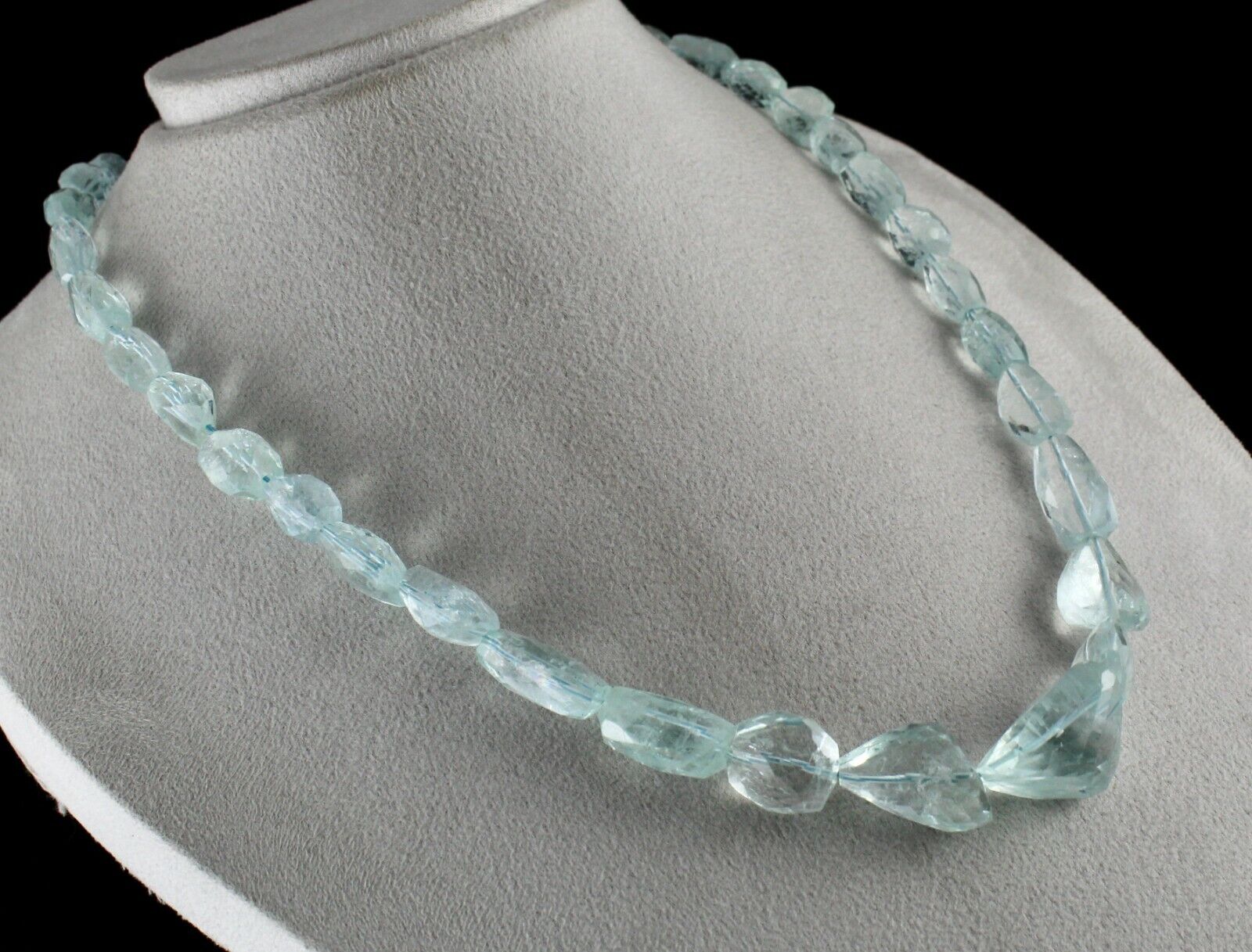 NATURAL AQUAMARINE BEADS FACETED TUMBLE 1 L 539 CARATS GEMSTONE SILVER NECKLACE