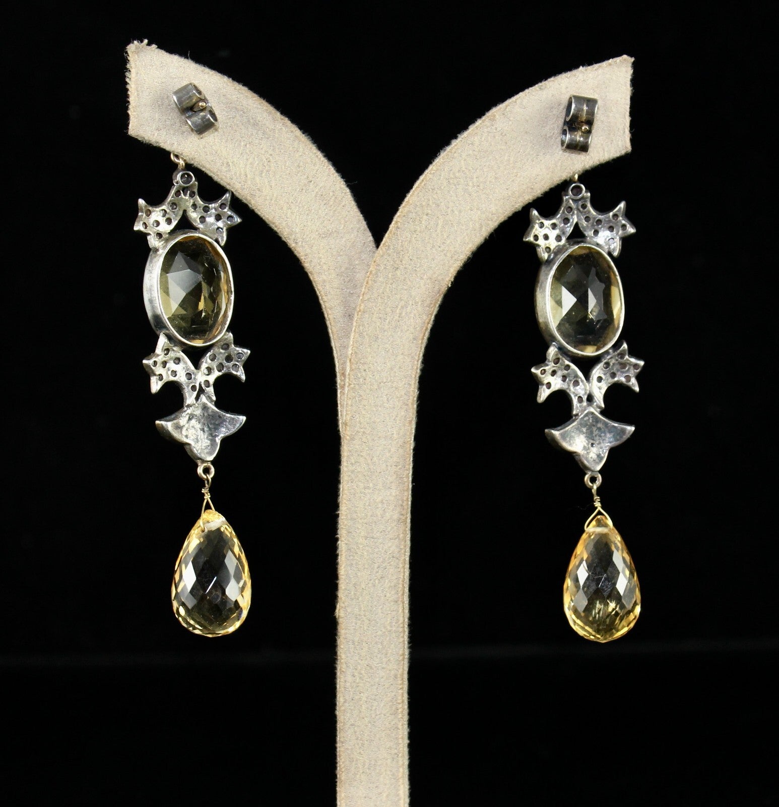 Certified Natural Citrine 10ct Natural Diamond 18k Gold Sterling Silver Earrings