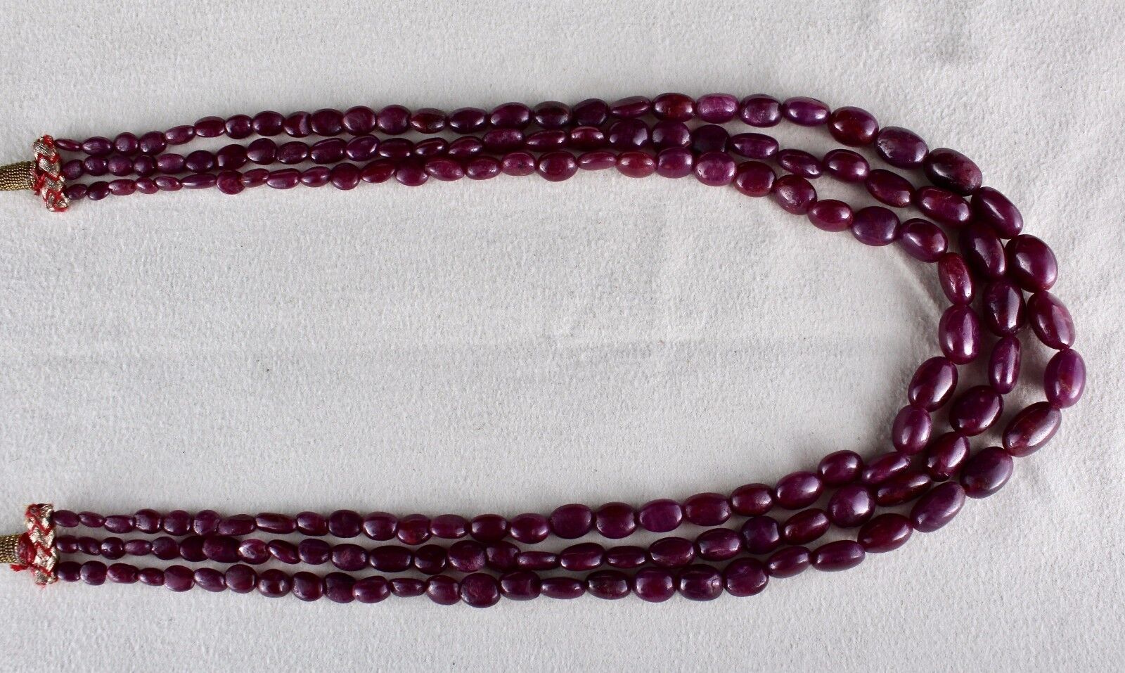 NATURAL UNTREATED RUBY BEADS LONG CABOCHON 3 LINE 568 CARATS GEMSTONE NECKLACE