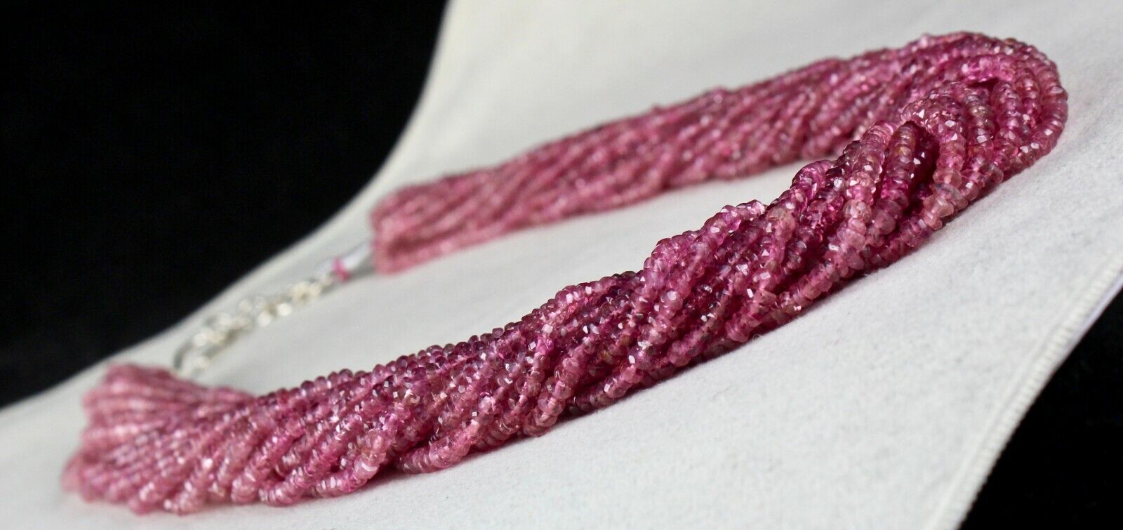 NATURAL PINK TOURMALINE BEADS FACETED 687 CARAT GEMSTONE FASHION SILVER NECKLACE
