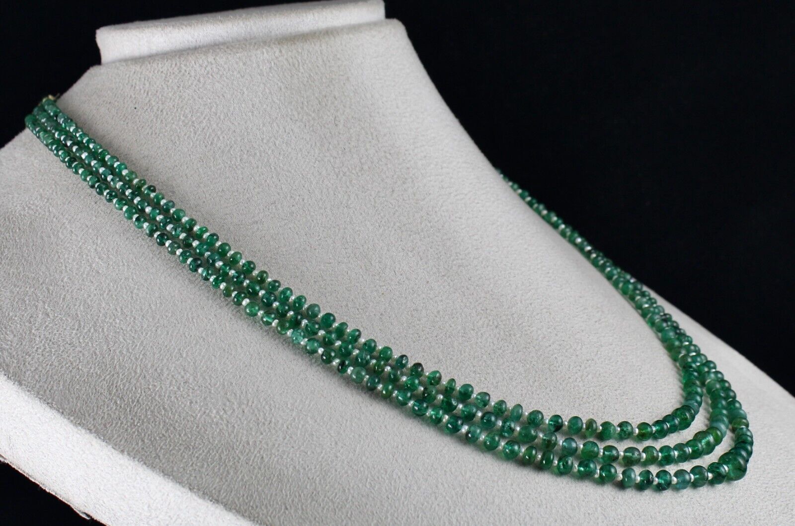 NATURAL ZAMBIA EMERALD PEARL BEADED ROUND 3 LINE 147 CARATS GEMSTONE NECKLACE