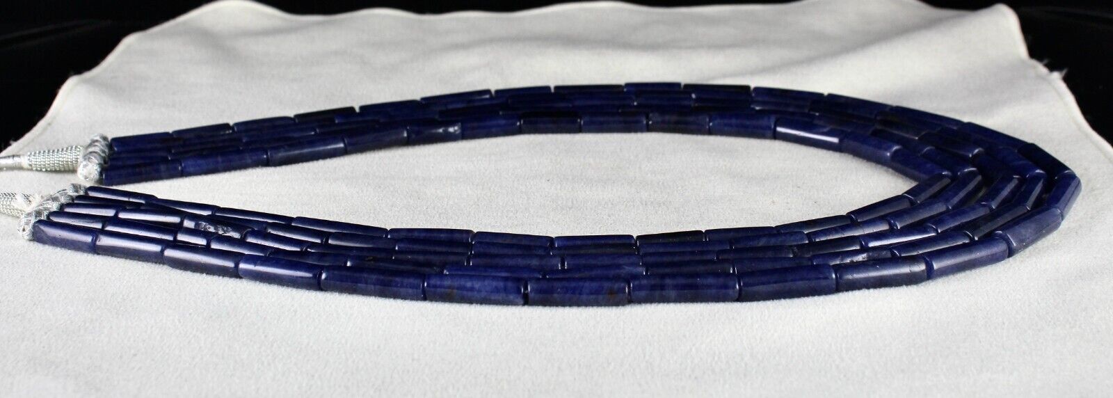 NATURAL BLUE AVENTURINE TUBE GEMSTONE 5 LINE 896 CT SEMI PRECIOUS BEADS NECKLACE