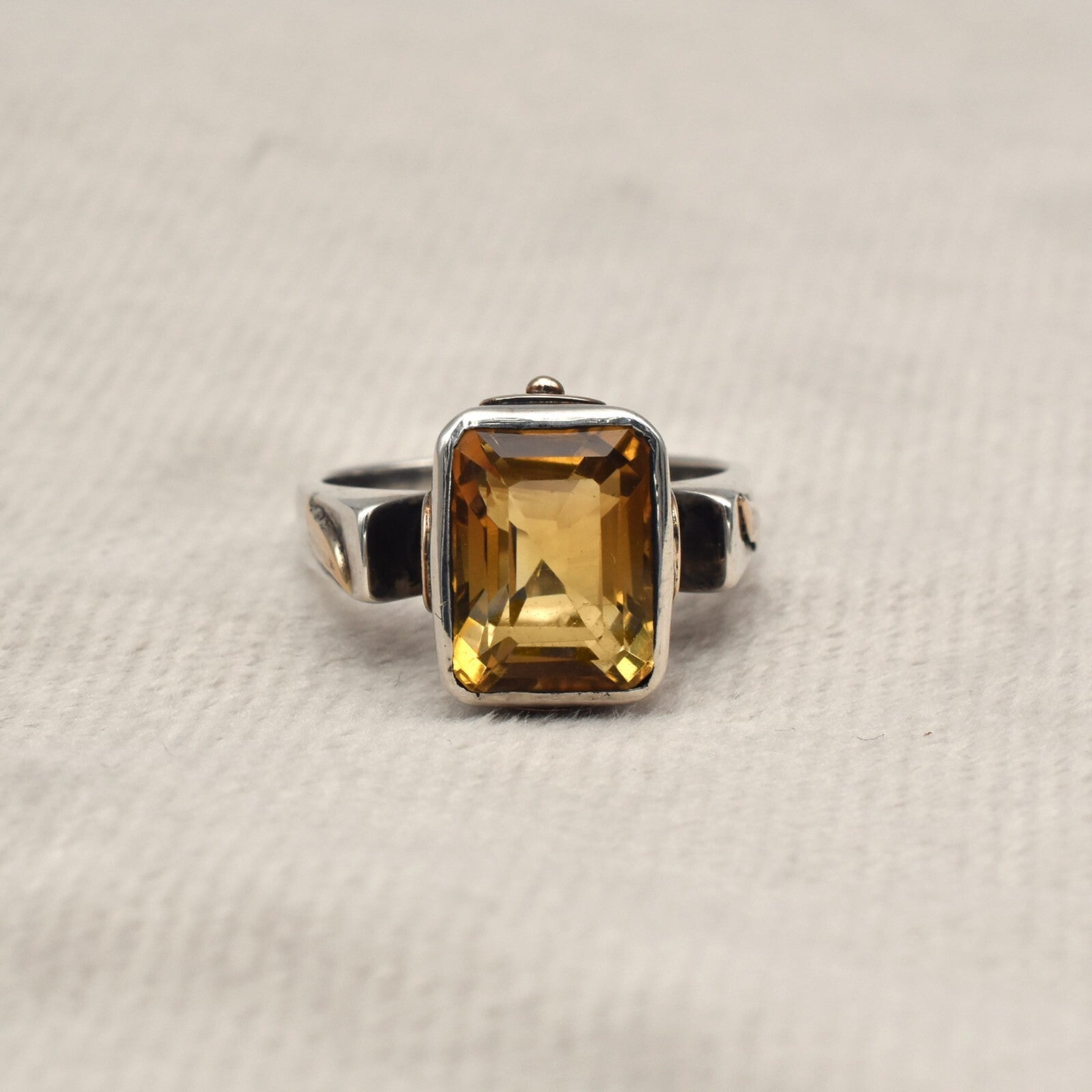 Natural Yellow Citrine 10ct Sterling Silver 18k Gold Vintage Victorian Ring