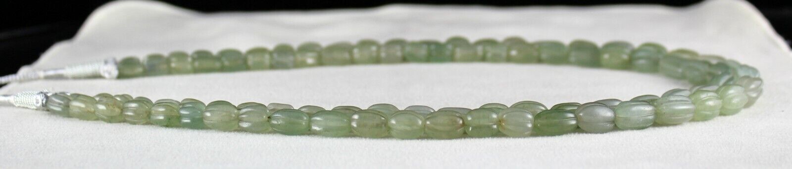 NATURAL INDIAN JADE CARVED LONG BEADS 2 L 484 CARATS GEMSTONE FASHION NECKLACE