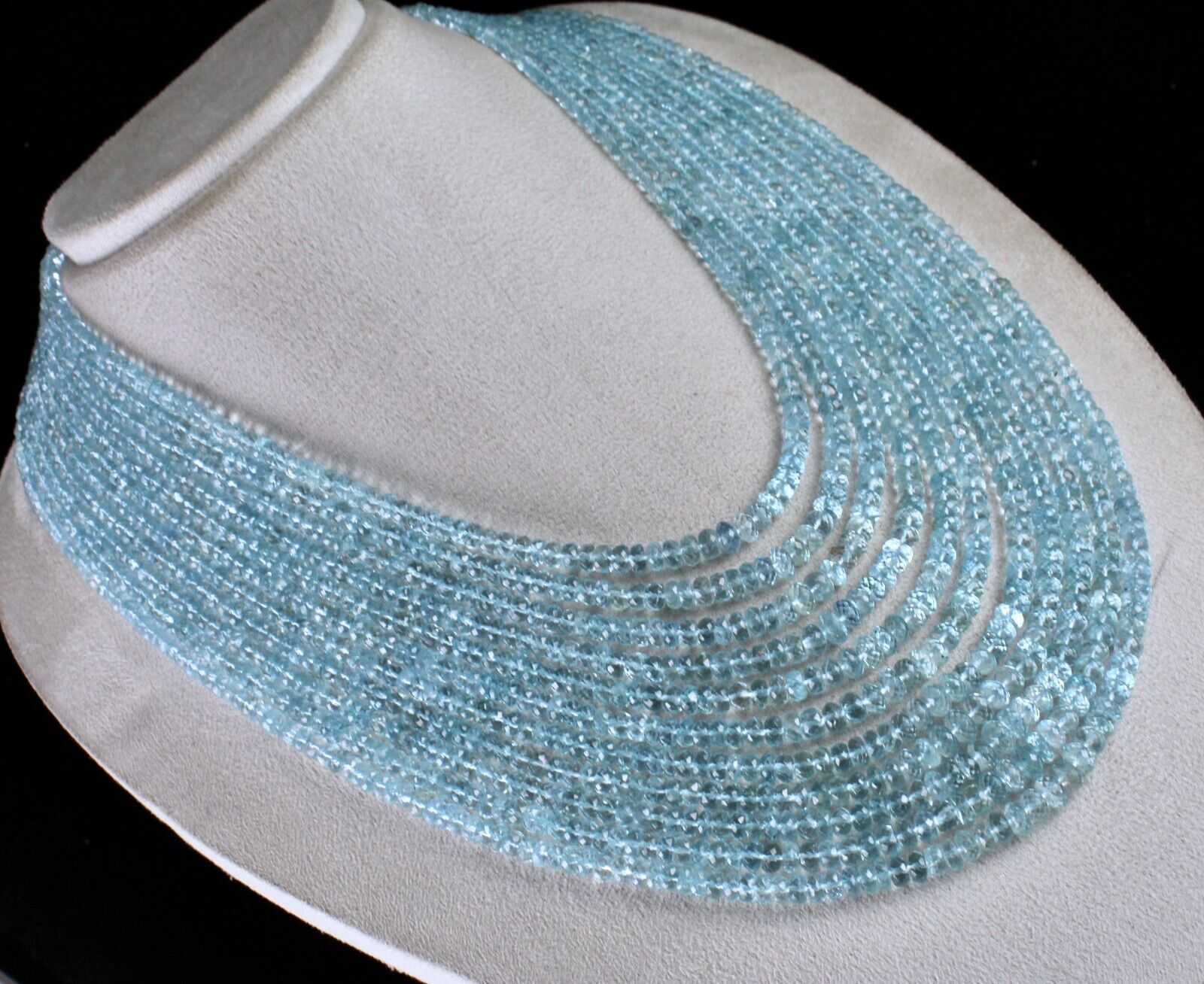 Certified Natural Blue Aquamarine Beads Faceted Round 11L 1164 Ct Stone Necklace