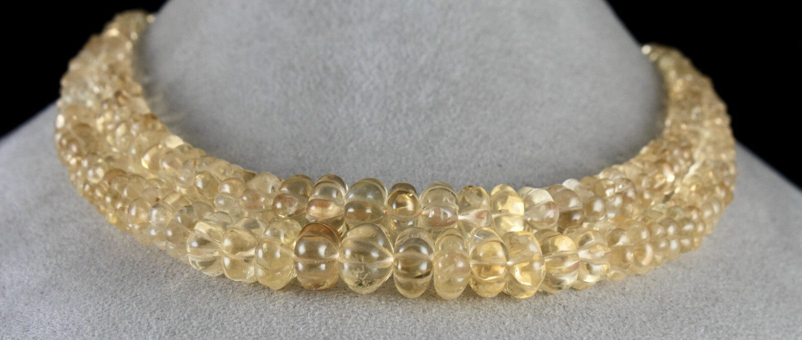 Natural Yellow Citrine 558 Ct Beads Carved Round Gemstone Vintage Necklace
