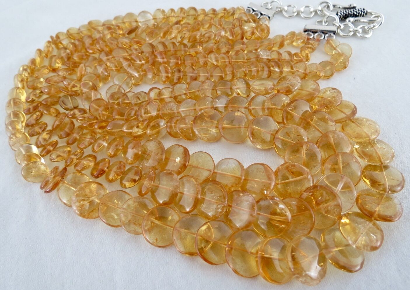 Natural Citrine Beads Round Fancy 3 L 530 Ct Gemstone Silver Designer Necklace