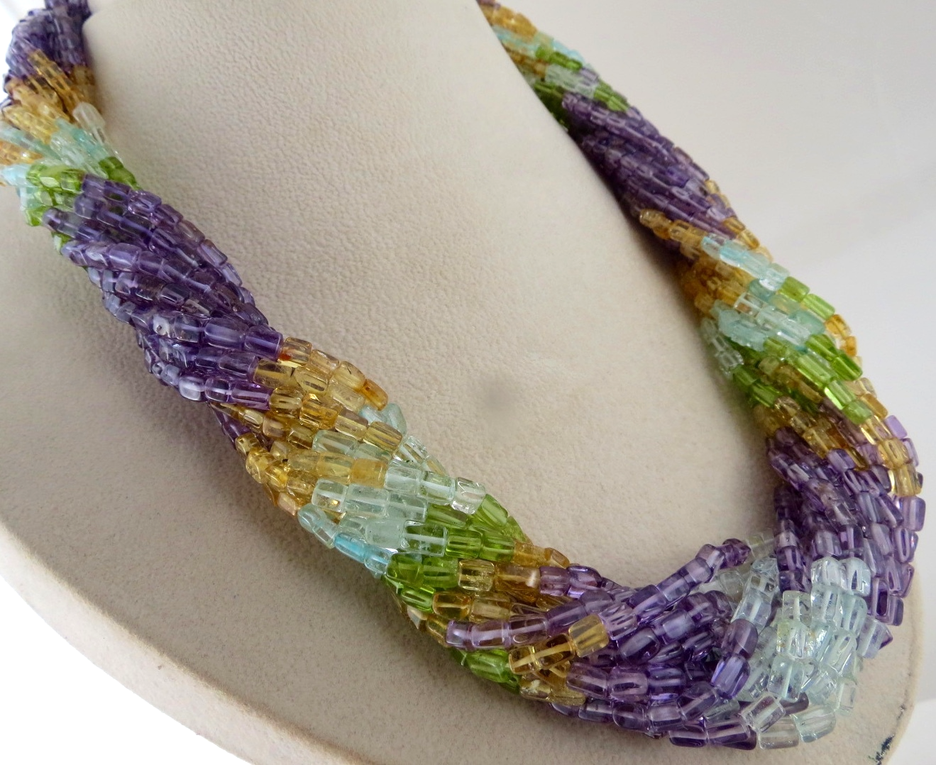 Natural Multi Peridot Citrine Amethyst Square Beads 1235ct Stone Necklace